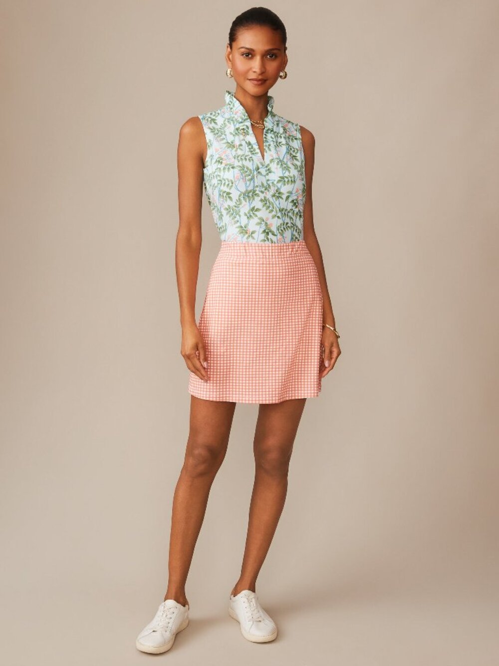 J McLaughlin Briana Skort in Midi Cabana Gingham - White/Coral NEW